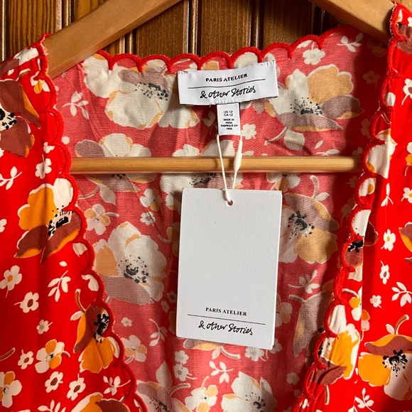 NWT & Other Stories Red Floral Wrap Dress Size 12 Nordstrom - Picture 5 of 7